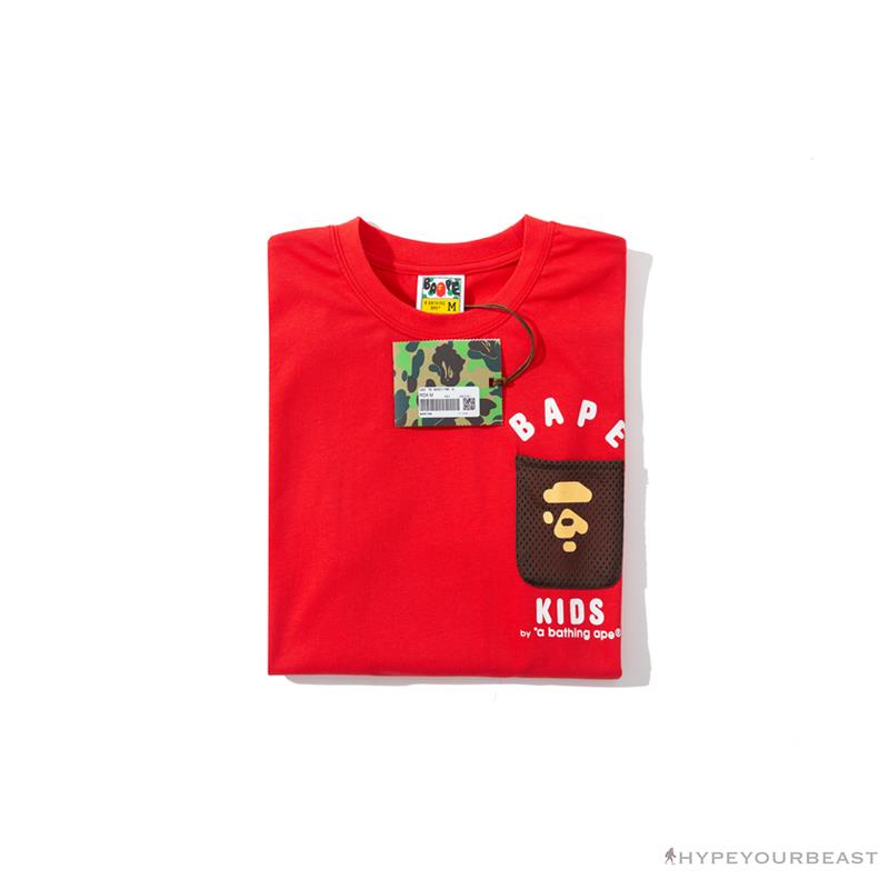 BAPE KIDS Small Net Pocket Ape Man Head Tee Shirt 'RED'