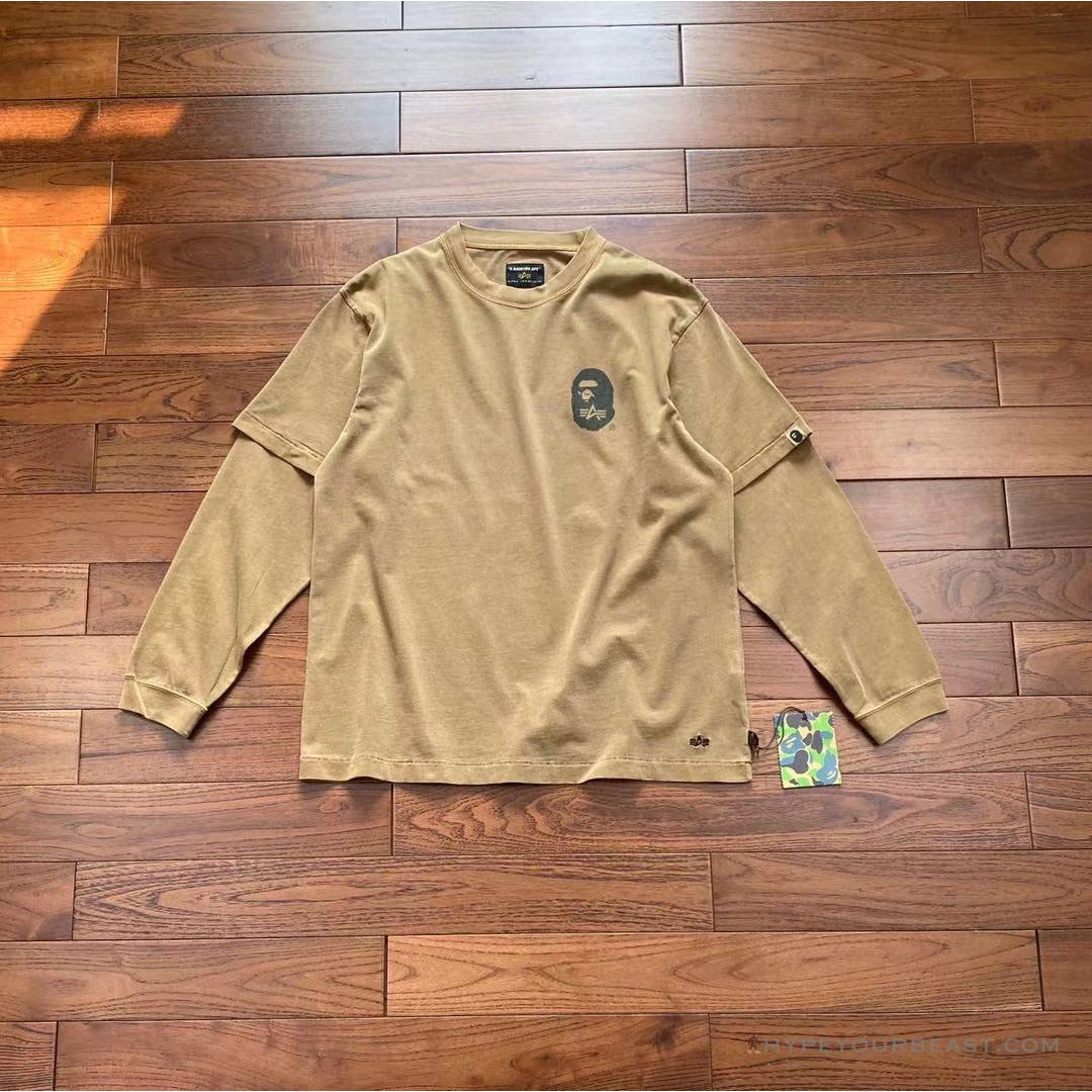 Bape Long Sleeve Tee Shirt Brown