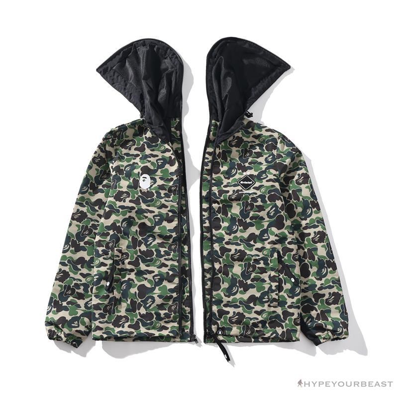 BAPE x FCRB Joint Double Zip Camouflage Hoodie 'GREEN'