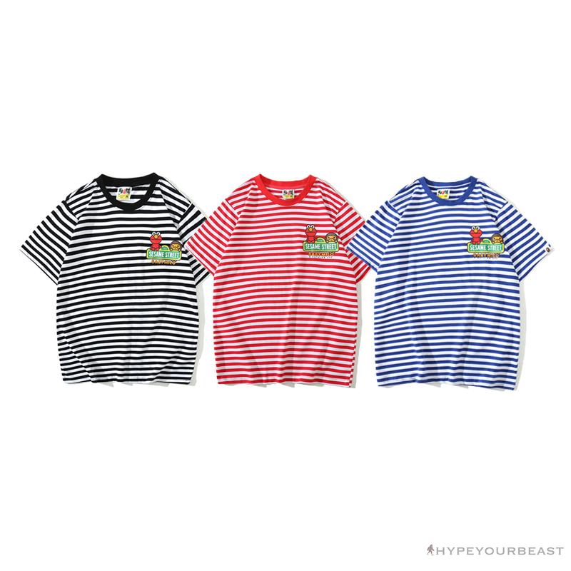 BAPE Baby Milo Sesame Street Striped Tee Shirt 'BLACK'