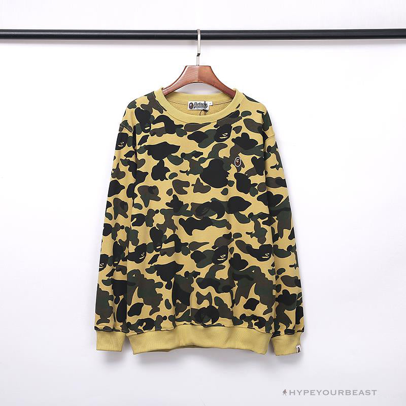 BAPE Classic Ape Head Embroidered Camouflage Long Sleeve Shirt 'YELLOW'