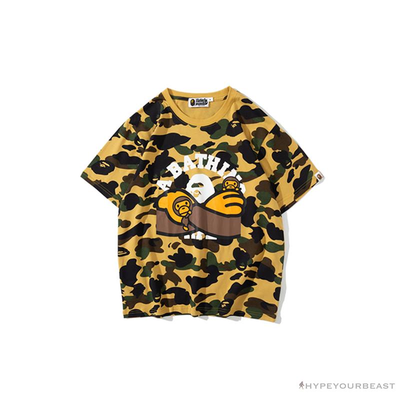 BAPE KIDS Elbow Hug Gorilla Camouflage Tee Shirt 'YELLOW'
