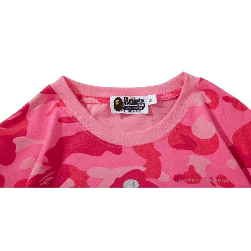 BAPE Pink Camouflage Shark Head Fake Zipper Tee Shirt