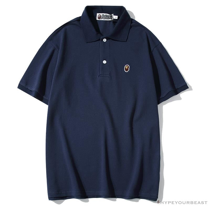 BAPE Solid Color Versatile Embroidered Ape Head Small Badge Polo Shirt 'BLUE'