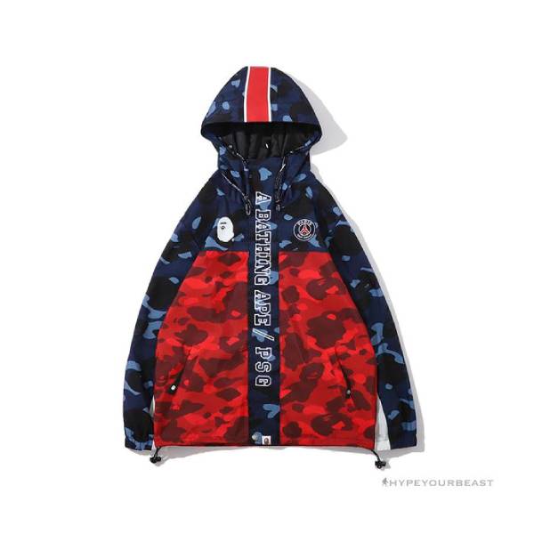 BAPE x PSG Paris Saint-Germain Camouflage Blue-Red Hoodie