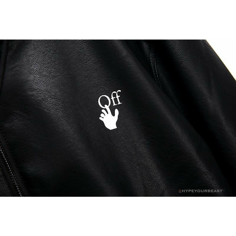 OFF-WHITE 20FW New Logo Hooded Leather Jacket Black