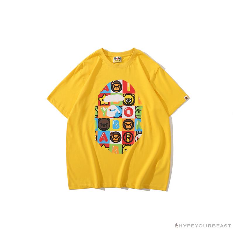 BAPE Baby Milo Color Square Ape Head Tee Shirt 'YELLOW'