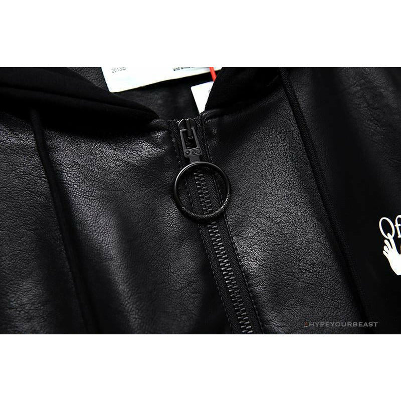 OFF-WHITE 20FW New Logo Hooded Leather Jacket Black