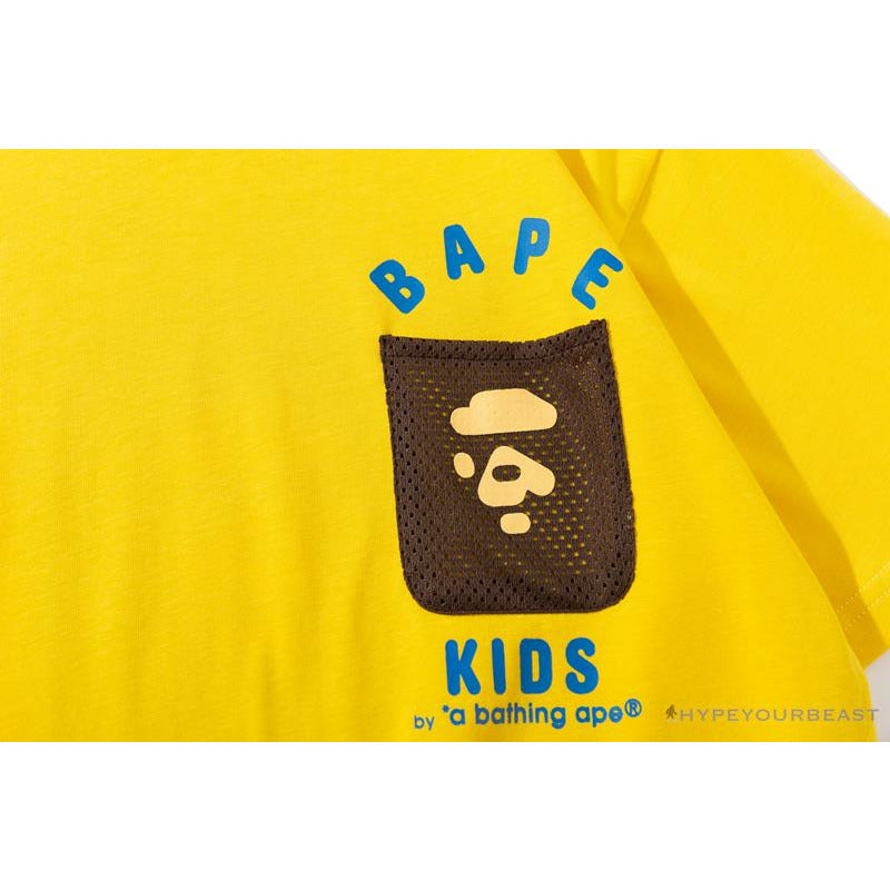 BAPE KIDS Small Net Pocket Ape Man Head Tee Shirt 'YELLOW'