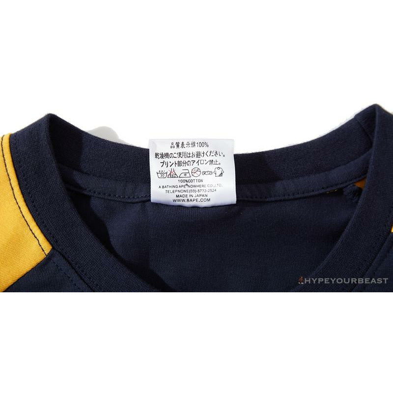 BAPE Japanese Ninja Ape Man Raglan Sleeve Color Block Tee Shirt 'YELLOW'