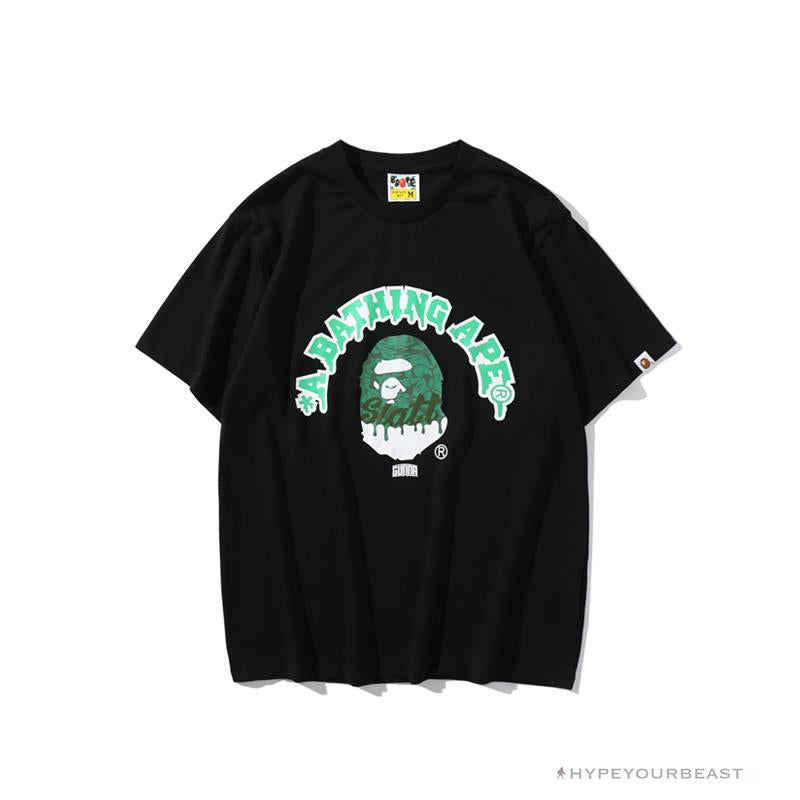 BAPE Paint Splash Green Camouflage Tee Shirt 'BLACK'