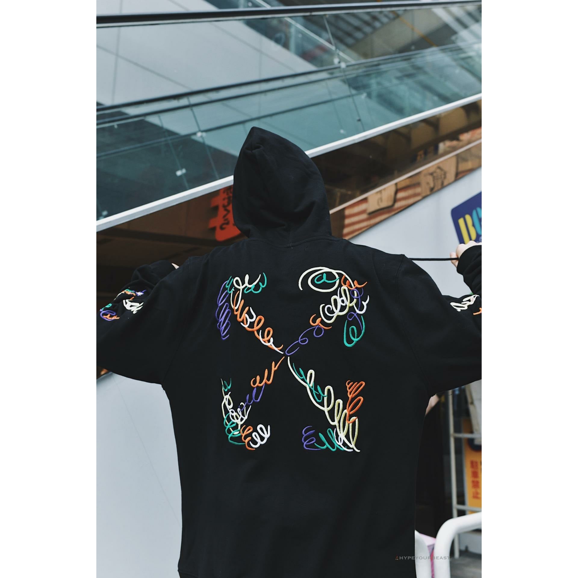 Off White Hoodie Embroidered Black