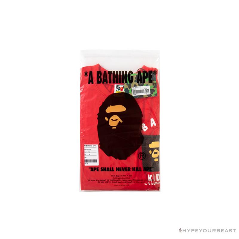 BAPE KIDS Small Net Pocket Ape Man Head Tee Shirt 'RED'