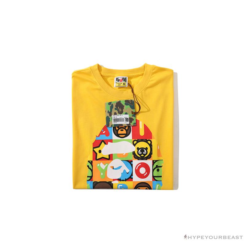 BAPE Baby Milo Color Square Ape Head Tee Shirt 'YELLOW'