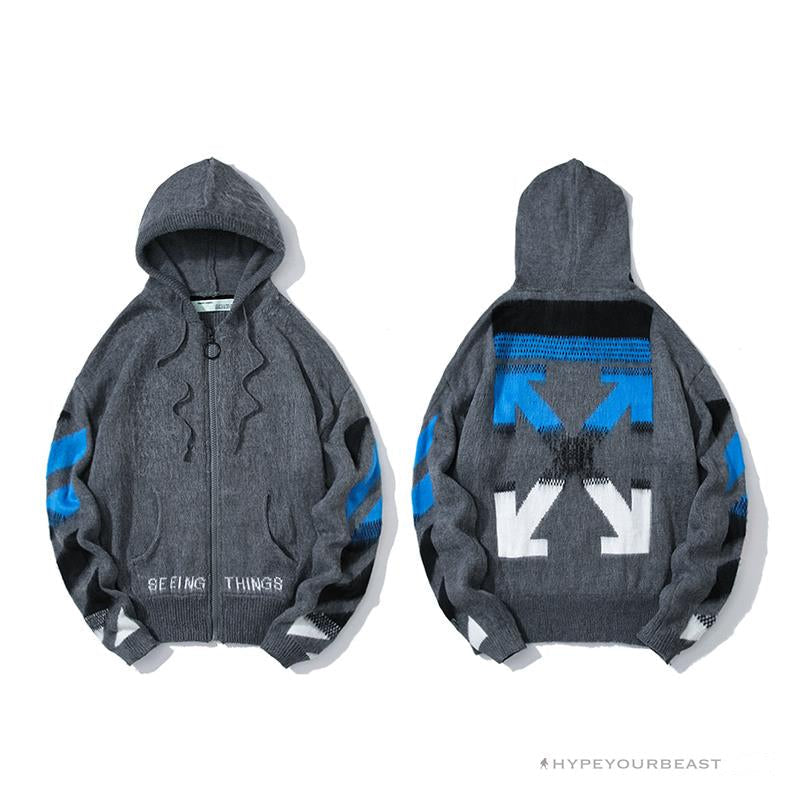 Off White Hoodie Grey Blue