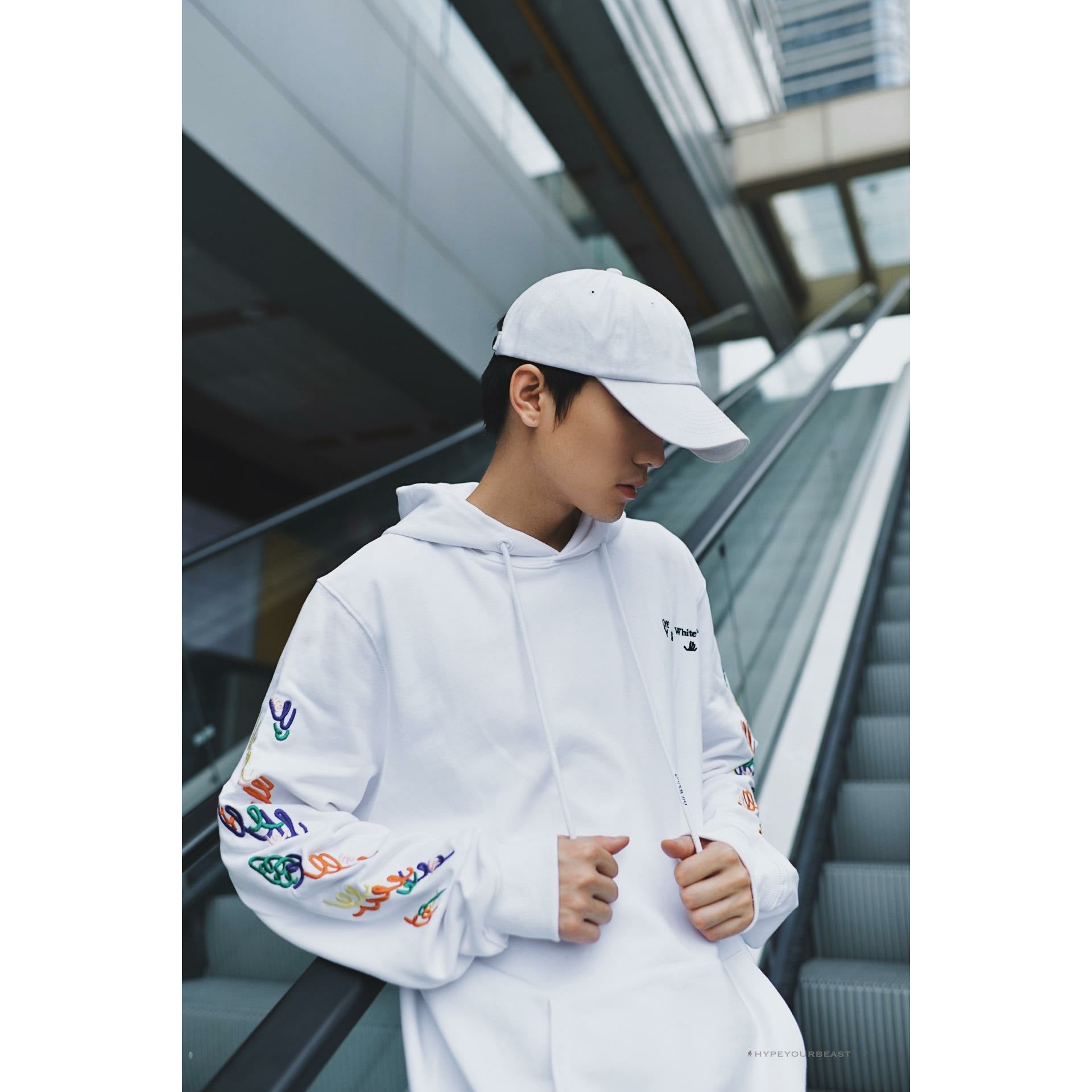 Off White Hoodie Embroidered White