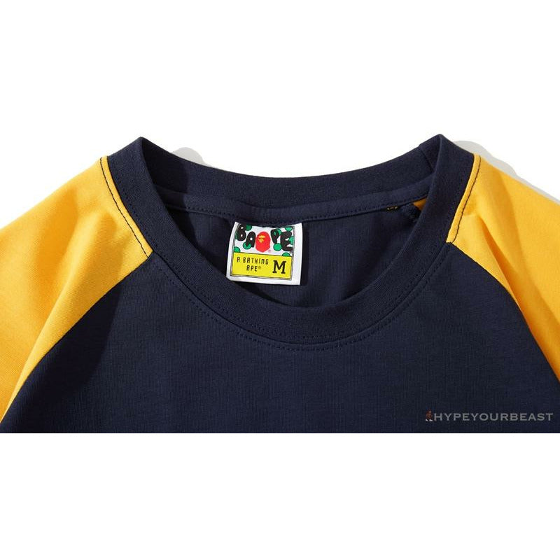 BAPE Japanese Ninja Ape Man Raglan Sleeve Color Block Tee Shirt 'YELLOW'