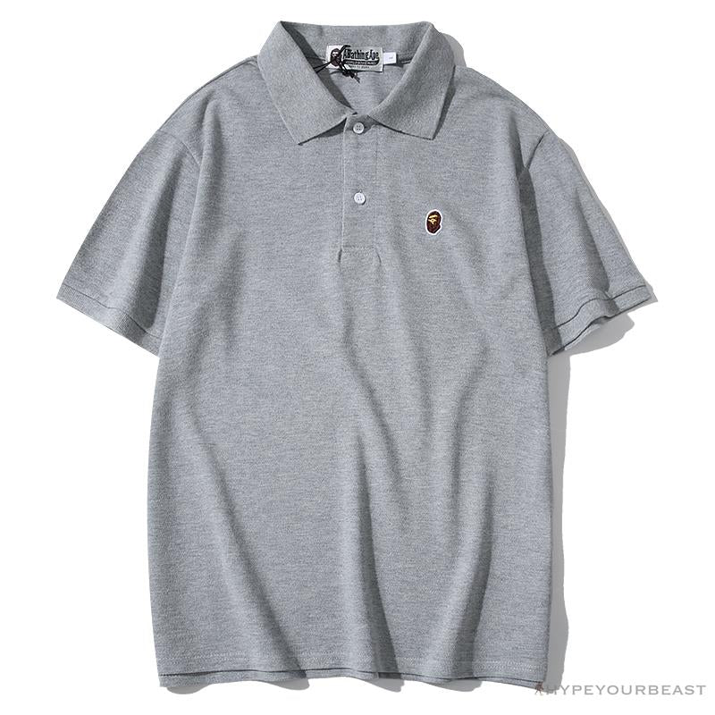 BAPE Solid Color Versatile Embroidered Ape Head Small Badge Polo Shirt 'GREY'
