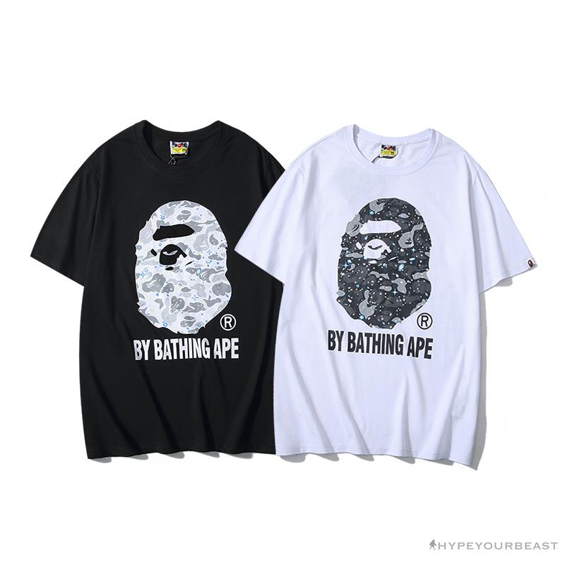 BAPE Starry Sky Camouflage Luminous Great Ape Man Head Tee Shirt 'BLACK'