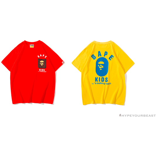 BAPE KIDS Small Net Pocket Ape Man Head Tee Shirt 'YELLOW'