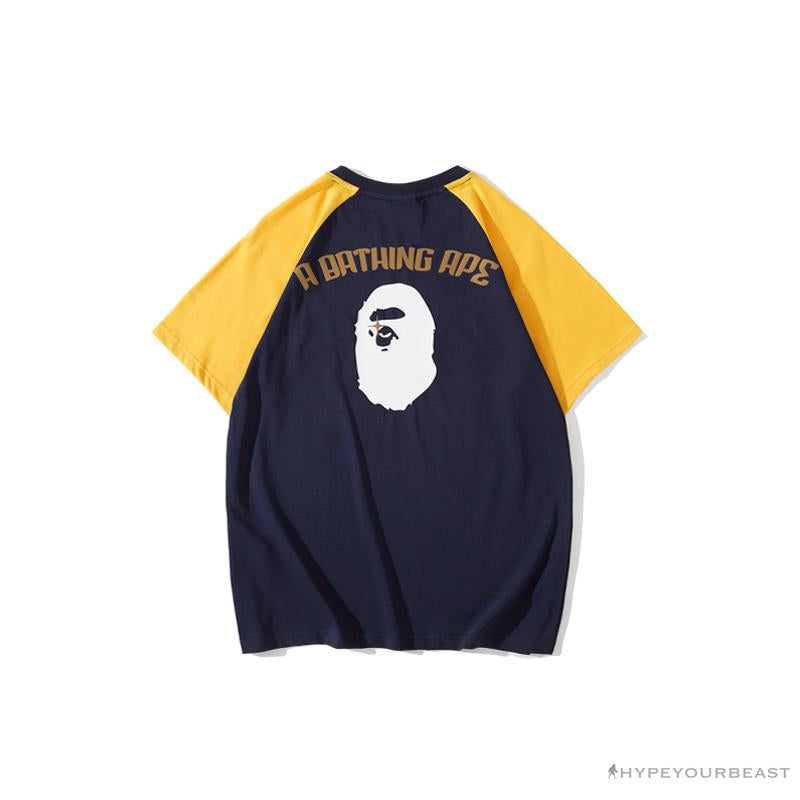 BAPE Japanese Ninja Ape Man Raglan Sleeve Color Block Tee Shirt 'YELLOW'