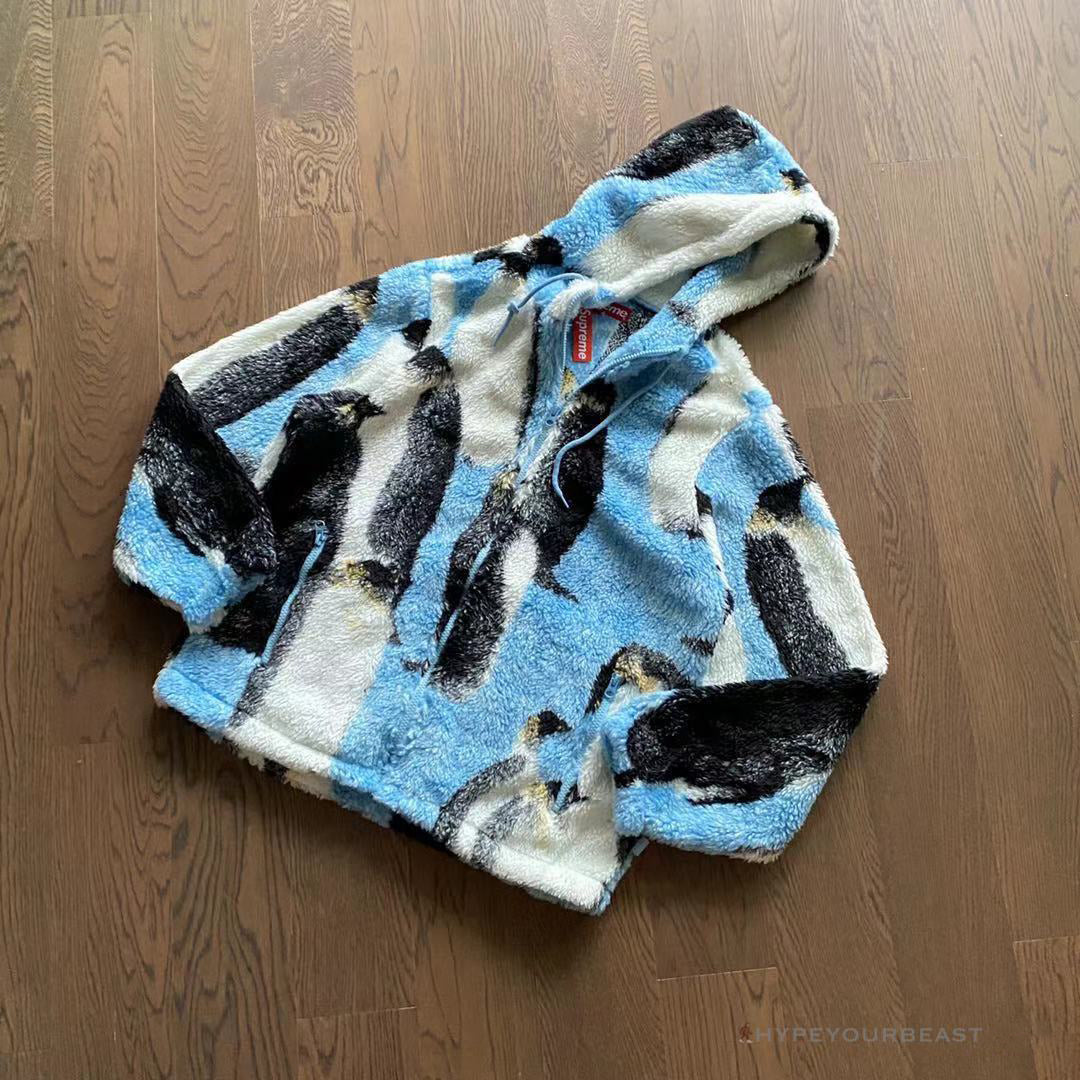 Supreme Penguins Hooded Fleece Jacket Blue