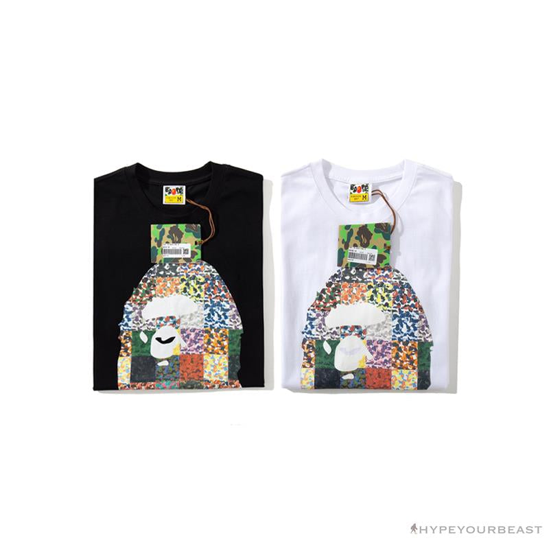 BAPE Ape Man Head 28th Anniversary Camouflage Color Block Tee Shirt 'WHITE'