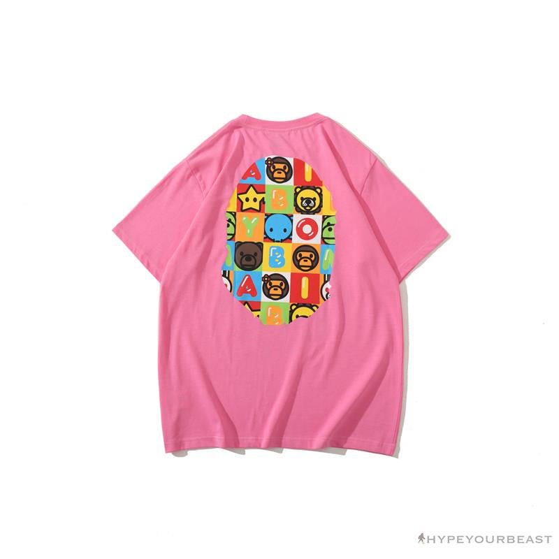 BAPE Baby Milo Color Square Ape Head Tee Shirt 'PINK'