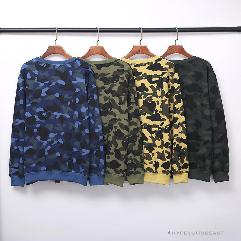 BAPE Classic Ape Head Embroidered Camouflage Long Sleeve Shirt 'YELLOW'