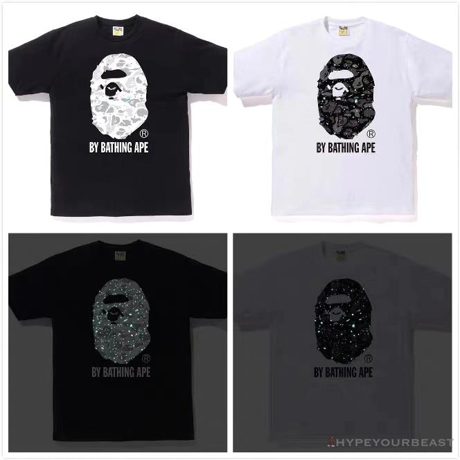 BAPE Starry Sky Camouflage Luminous Great Ape Man Head Tee Shirt 'BLACK'