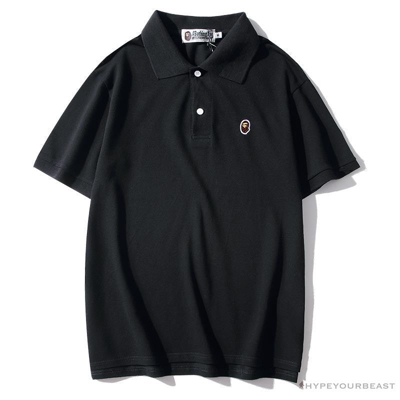 BAPE Solid Color Versatile Embroidered Ape Head Small Badge Polo Shirt 'BLACK'