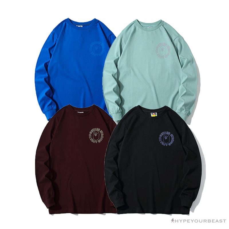 BAPE APES TOGETHER English Alphabet Ape Head Long Sleeve Shirt 'BLUE'