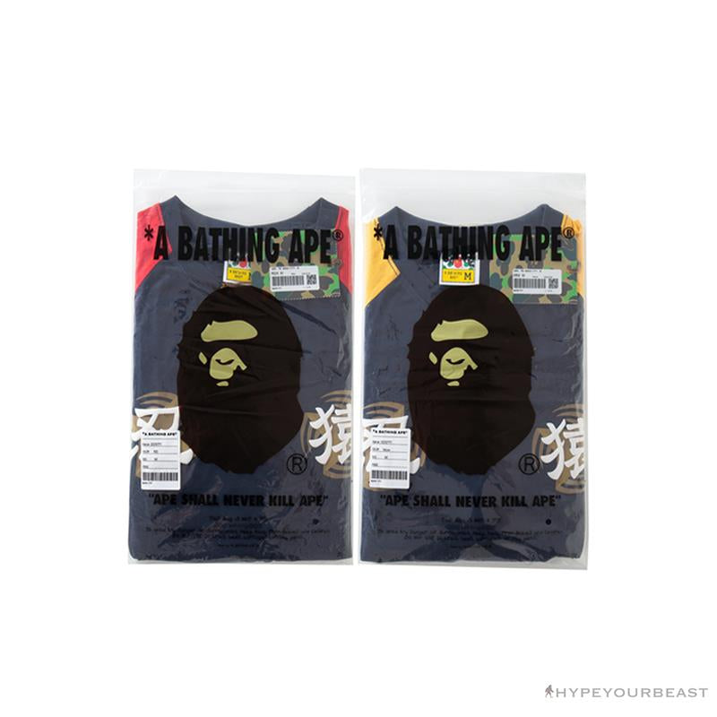 BAPE Japanese Ninja Ape Man Raglan Sleeve Color Block Tee Shirt 'YELLOW'