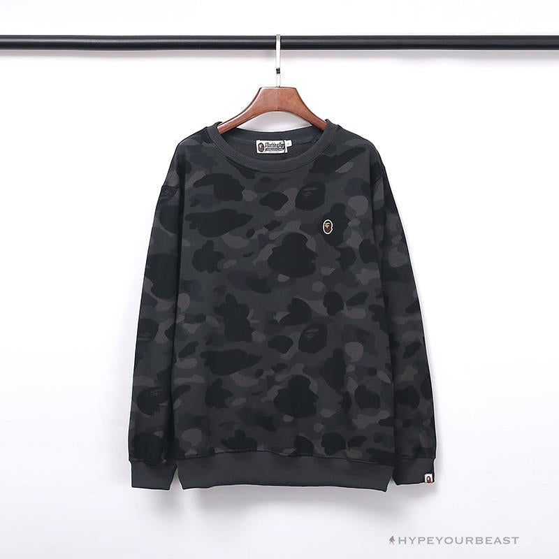 BAPE Classic Ape Head Embroidered Camouflage Long Sleeve Shirt 'GREY'