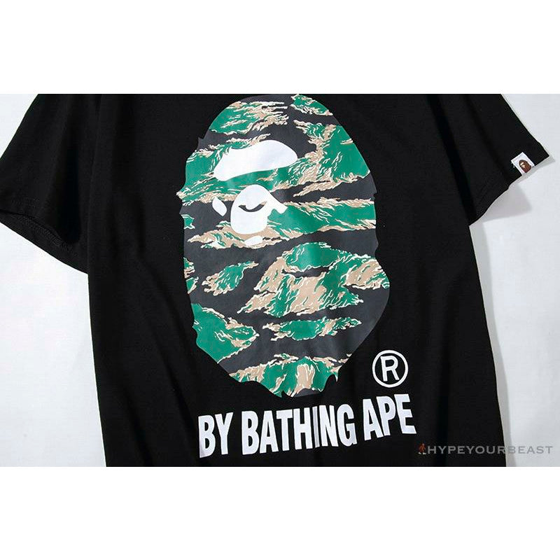 BAPE Tiger Pattern Camouflage Ape Man Initial Print Tee Shirt 'BLACK'