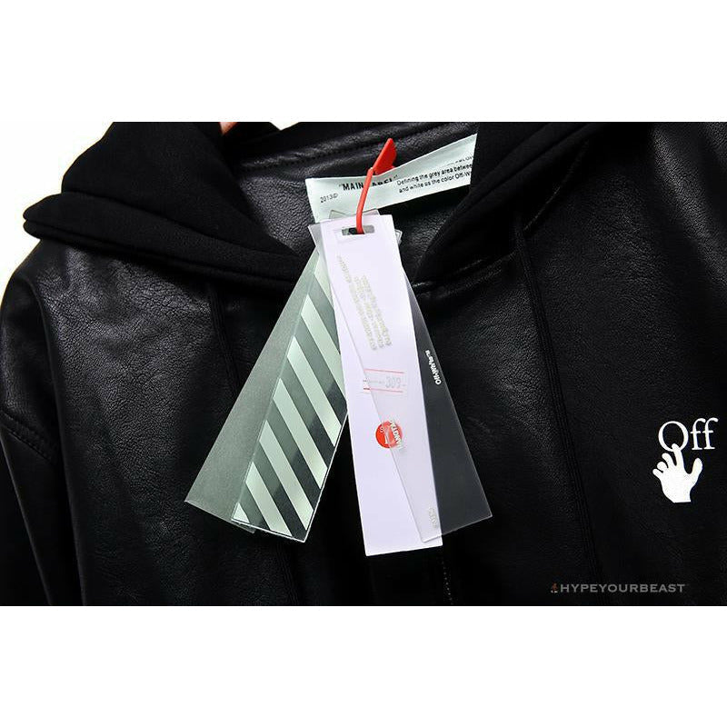 OFF-WHITE 20FW New Logo Hooded Leather Jacket Black