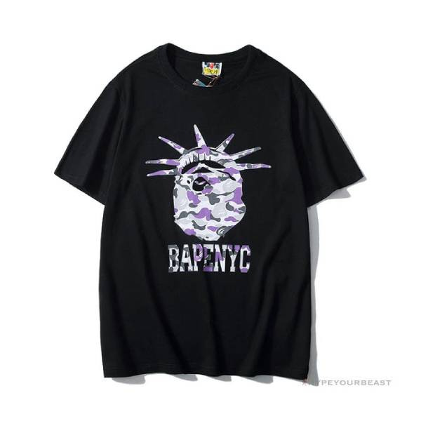 BAPE NYC New York Limited Purple Camouflage Ape Head Tee Shirt 'BLACK'