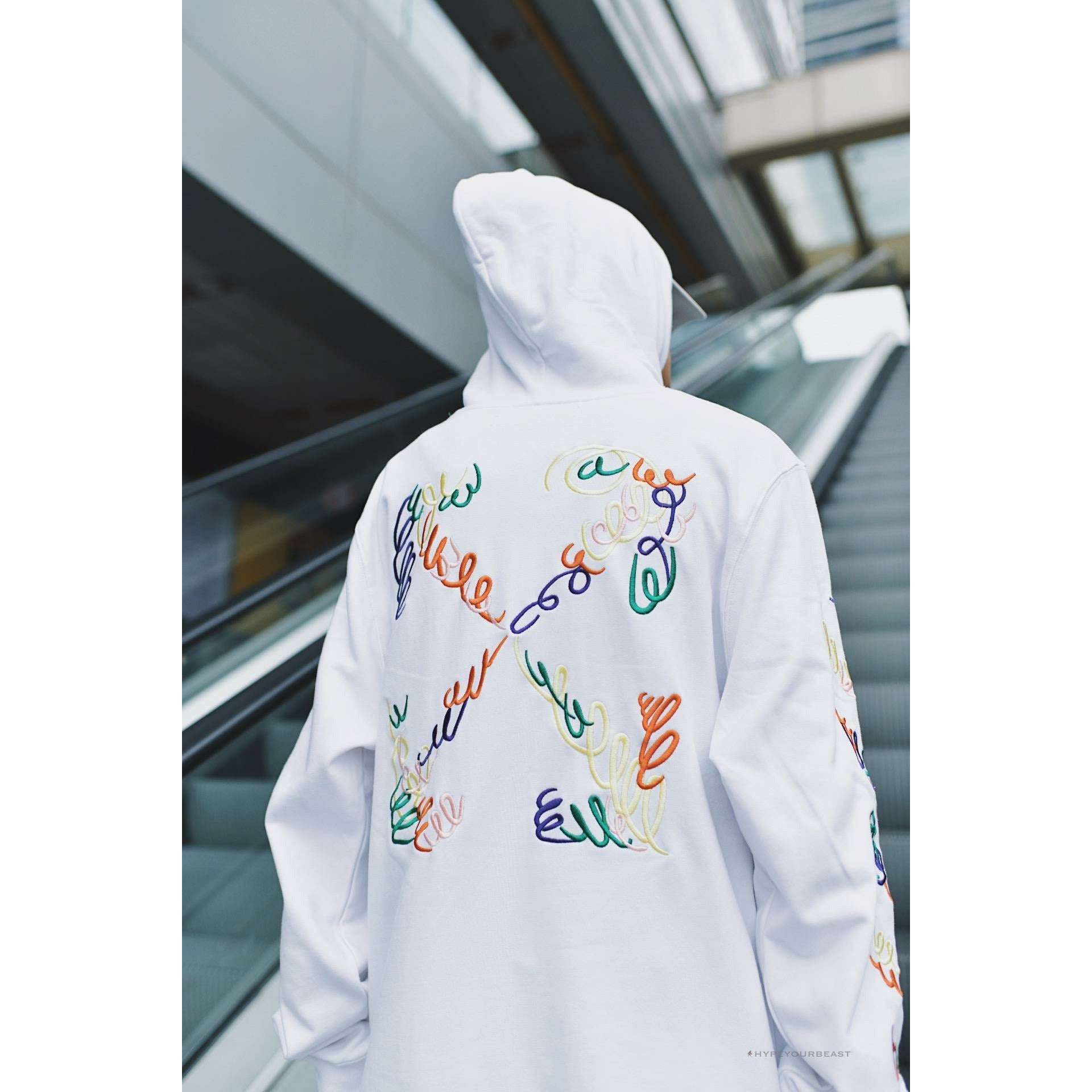 Off White Hoodie Embroidered White