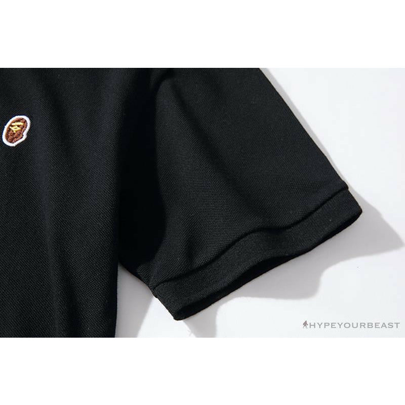 BAPE Solid Color Versatile Embroidered Ape Head Small Badge Polo Shirt 'BLACK'