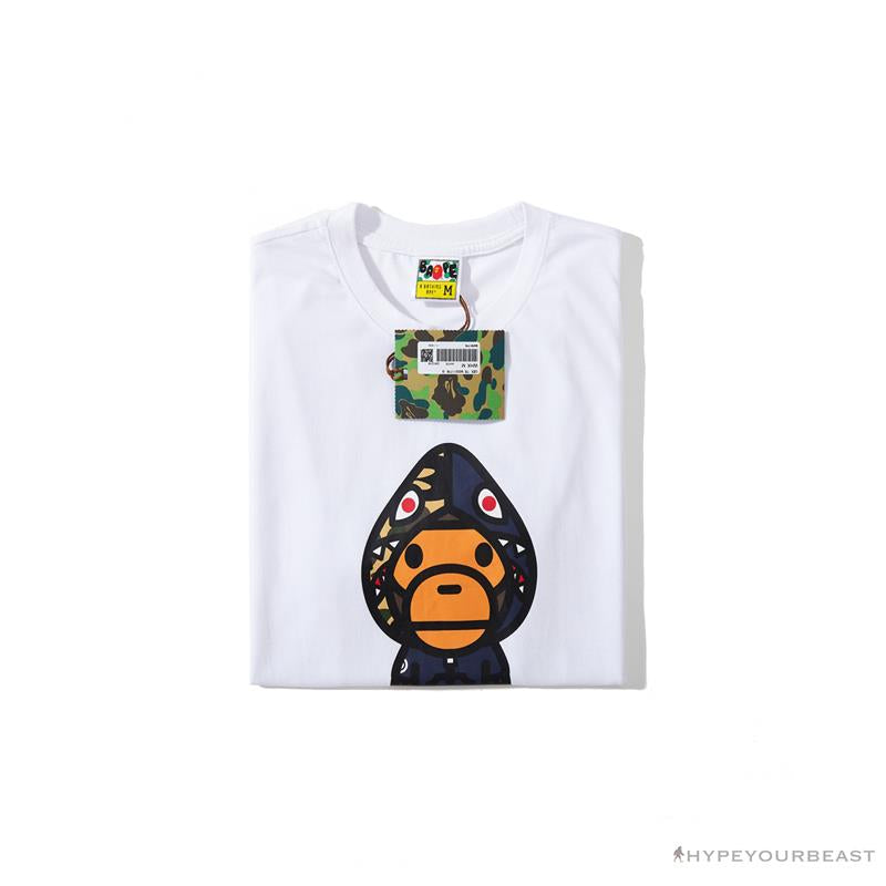 BAPE Baby Milo Blue Shark Hat Little Monkey Tee Shirt 'WHITE'