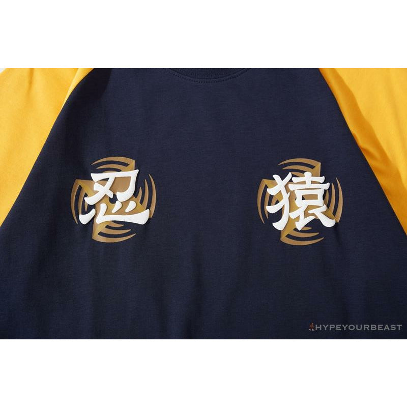 BAPE Japanese Ninja Ape Man Raglan Sleeve Color Block Tee Shirt 'YELLOW'