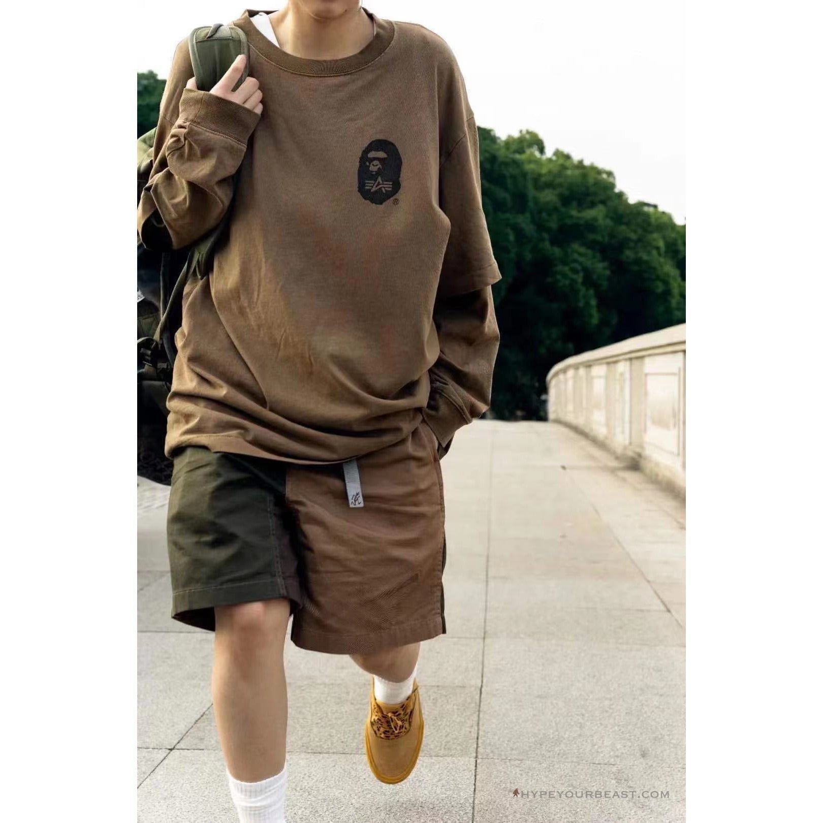 Bape Long Sleeve Tee Shirt Brown