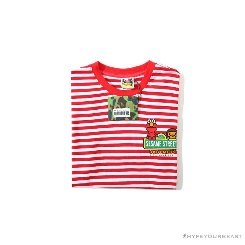 BAPE Baby Milo Sesame Street Striped Tee Shirt 'RED'