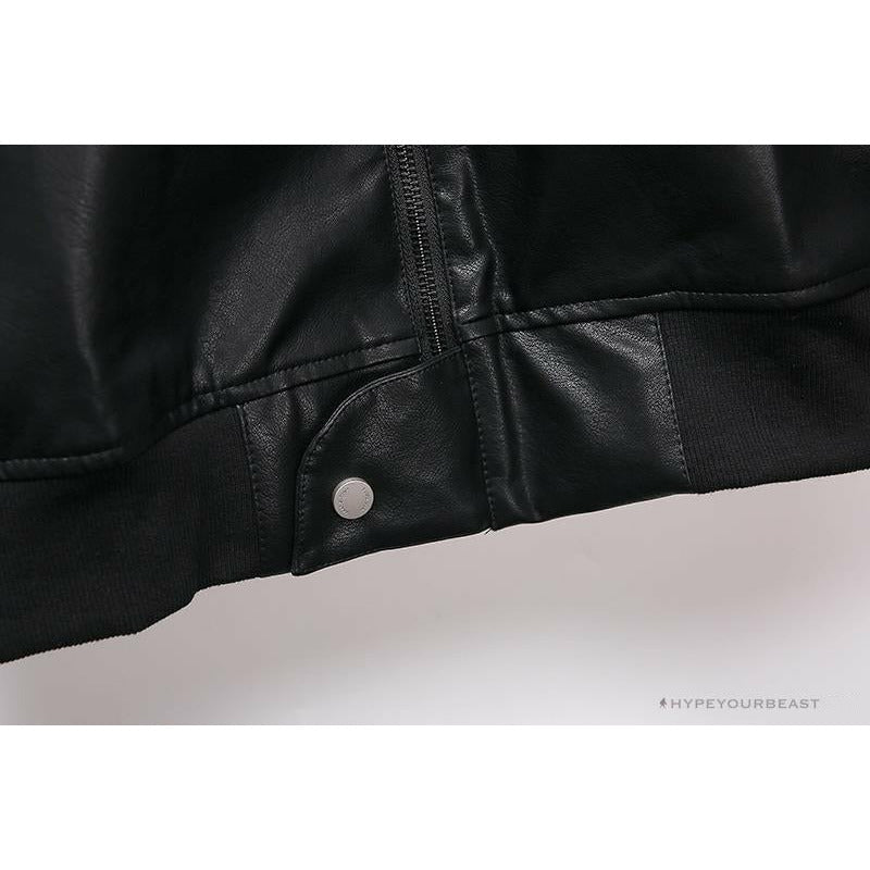 OFF-WHITE 20FW New Logo Hooded Leather Jacket Black