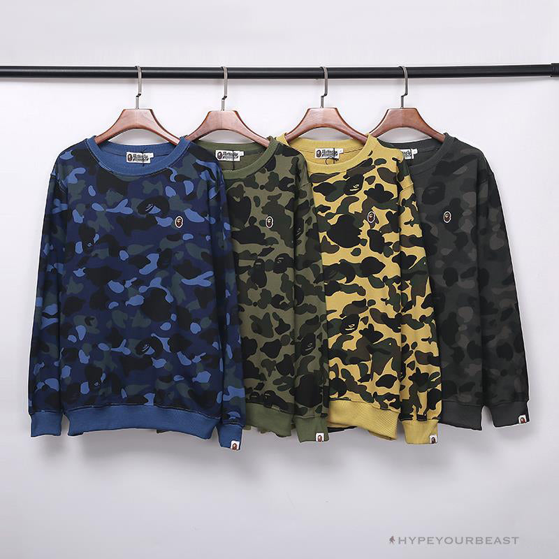 BAPE Classic Ape Head Embroidered Camouflage Long Sleeve Shirt 'GREY'