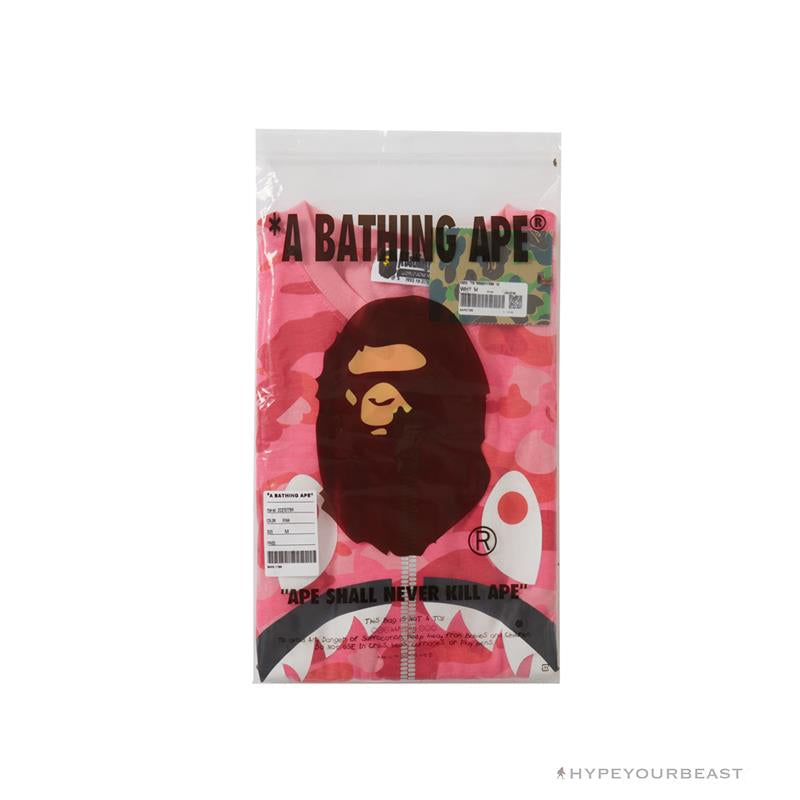 BAPE Pink Camouflage Shark Head Fake Zipper Tee Shirt