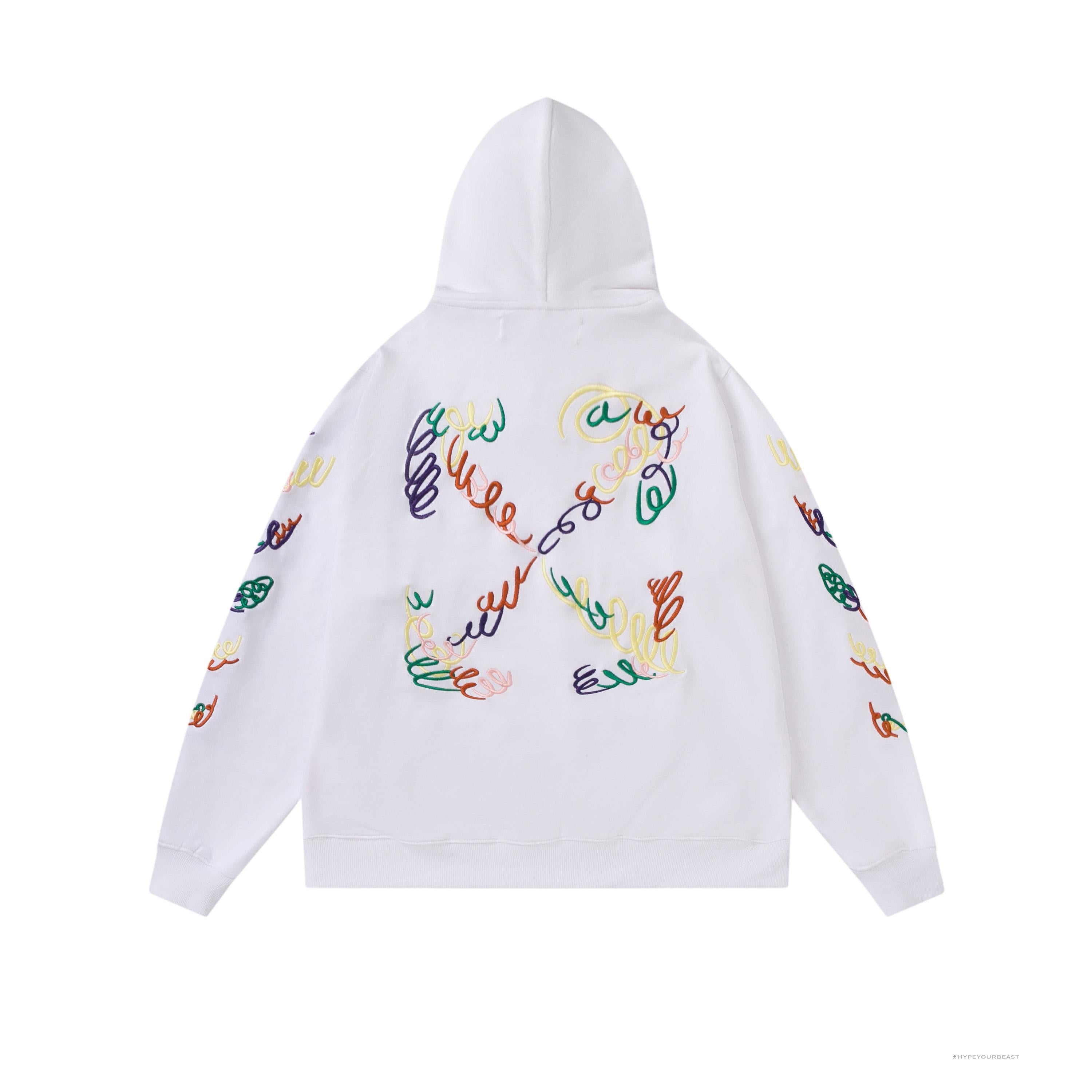 Off White Hoodie Embroidered White