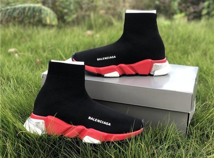 BCG Sock Sneakers Clear Sole Black / Red