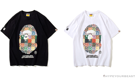BAPE Ape Man Head 28th Anniversary Camouflage Color Block Tee 'WHITE'