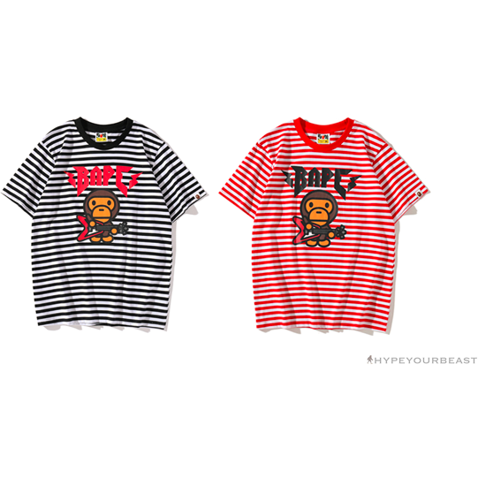 BAPE Baby Milo Rock Bass Player Striped Tee Shirt 'BLACK'